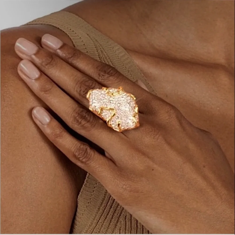 ALEXIS BITTAR • SOLANALES LARGE CRYSTAL PAVE GEODE RING sz 7.5